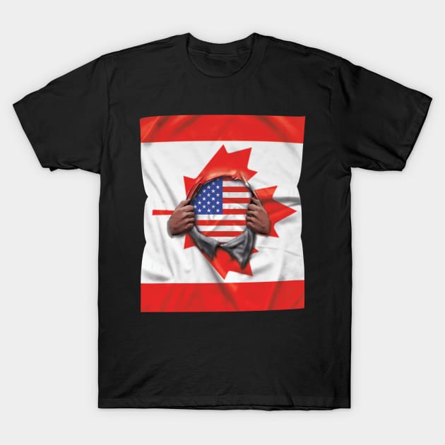 USA Flag Canadian Flag Ripped - Gift for Canadian From USA T-Shirt by Country Flags